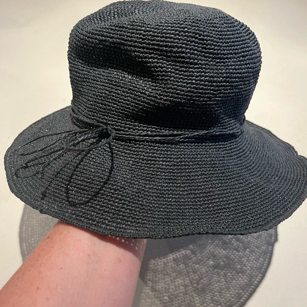 Anthropologie outlet black straw foldable crushable packable size adjustable hat